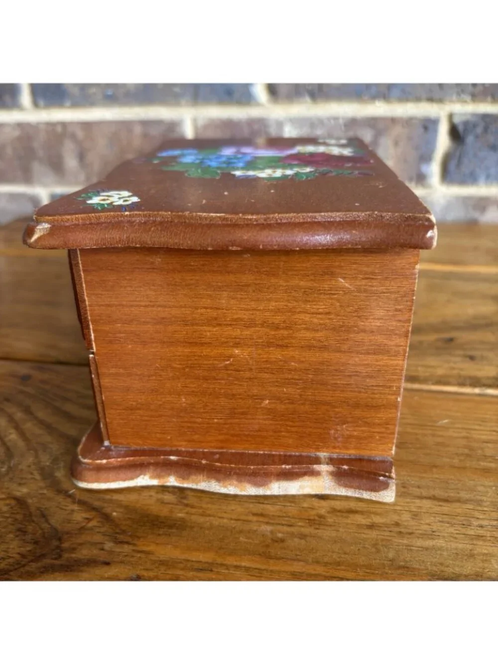 Vintage Small  Wooden Jewelry Box With Drawer Floral Decoupage Rub-on Transfer